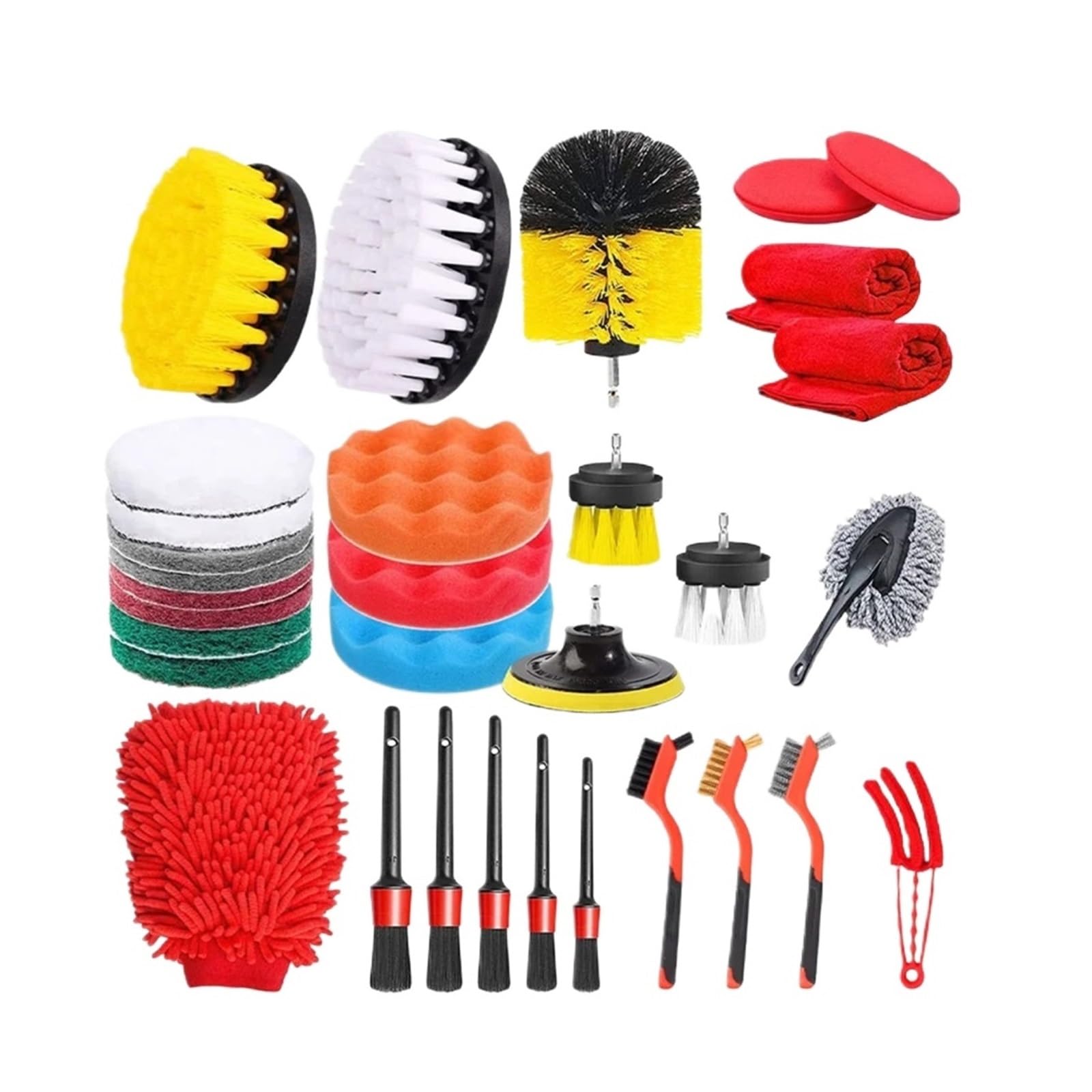 Juego de 32 cepillos de limpieza para detalles de coche, cepillos profesionales y almohadillas de pulido para interior exterior y ruedas, accesorios de coche para una experiencia de limpieza