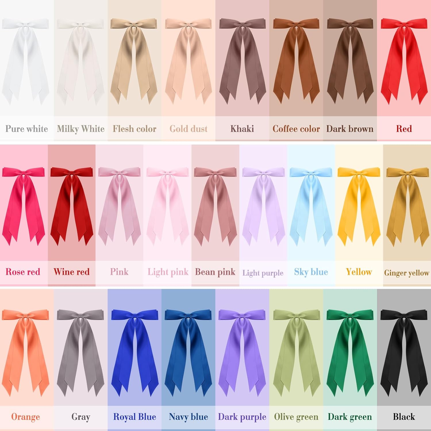 Mimorou 25 Pcs Silky Satin Hair Bows Bulk Bowknot Hair Ribbon Clips Barrettes Pins with Long Tails Ponytail Holder Accessories for Women