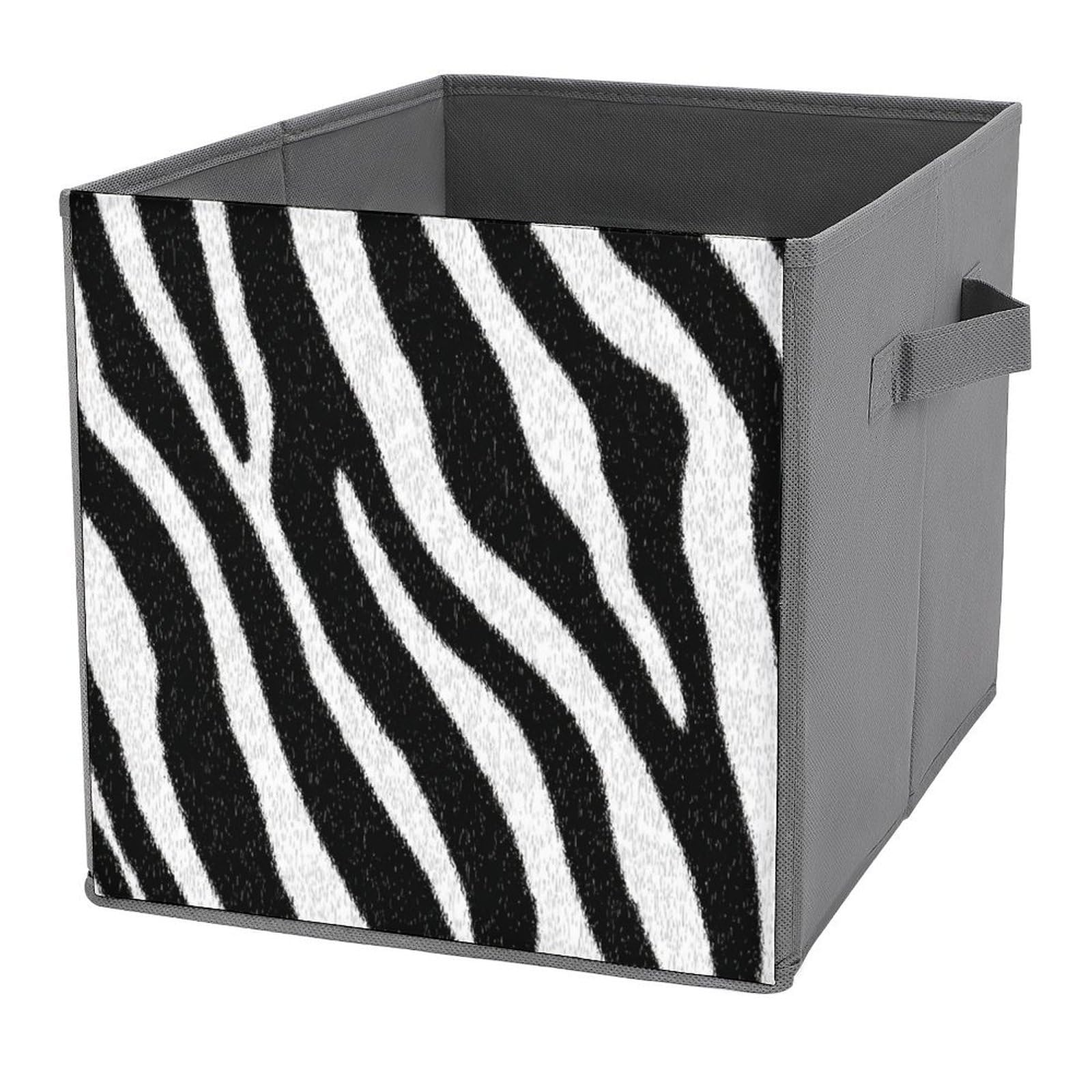 Jubonexis Black And White Zebra Print Cube Storage Bins Storage Cubes Foldable Decorative Fabric Storage Baskets Home Organizers with Handles for Shelves,Closet, 27x27 CM