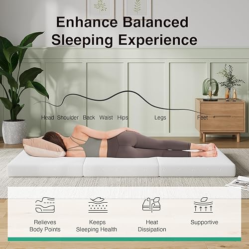 Miniatura 4 de Novilla Colchón plegable, colchón triple de espuma cómoda de tamaño individual con funda de diseño de nube, colchón plegable de 4 pulgadas para