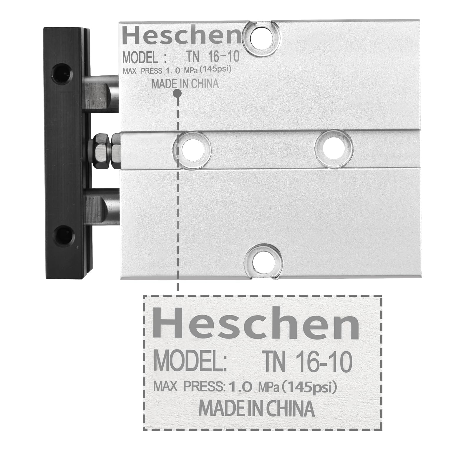 Heschen Cilindro neumático TN16-10 TDA16-10 doble efecto aluminio 16 mm 10 mm imán