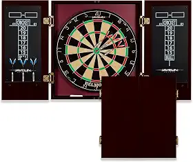 EastPoint Sports Belmont Conjunto de gabinete de dardos tamanho oficial – fácil de montar e completo com 6 dardos e acessórios de ponta de aço Deluxe – Conjunto de dardos premium com placar para jogos de bar e jogos internos