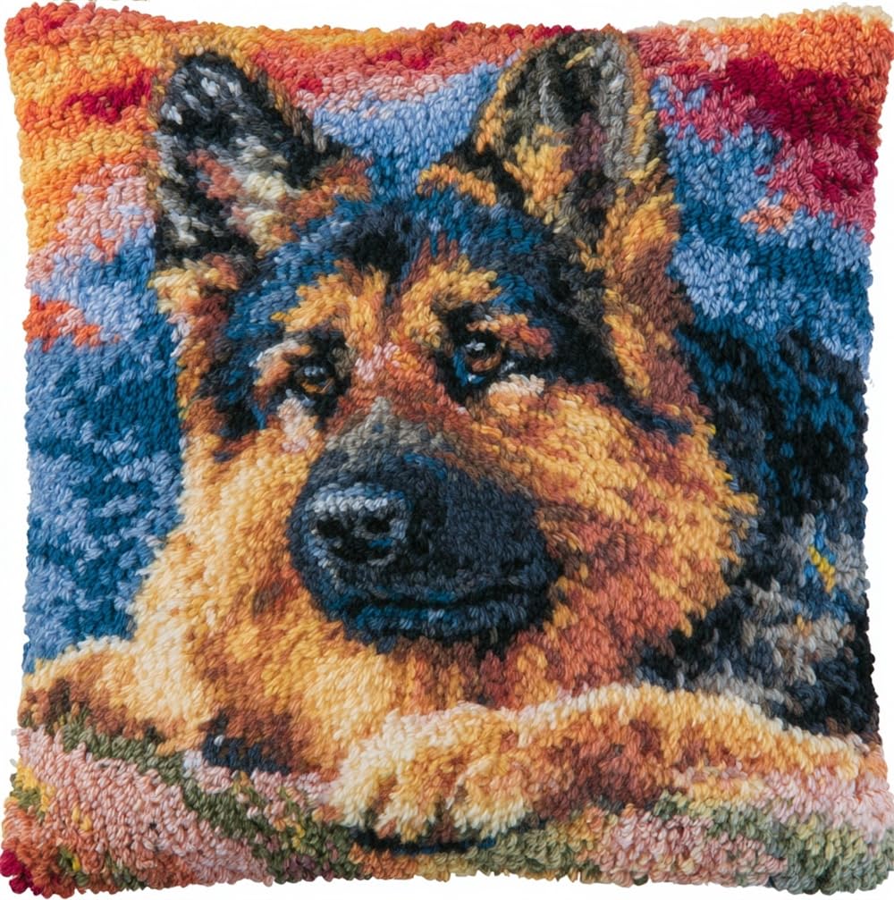 kitphoenix Latch Hook Cushion Kits for Adults Beginners German Shepherd