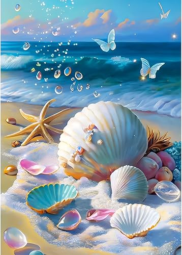 MOGTAA Kits de arte de diamantes de playa para adultos, kits de pintura de diamantes de conchas marinas de taladro completo para bebés, diseño de