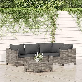 Willood 5-Piece Garden Lounge Set Garden Furniture Lounge Set for Garden Patio and Balcony Garden Furniture Set Weatherproof with Cushion Grey Poly Rattan