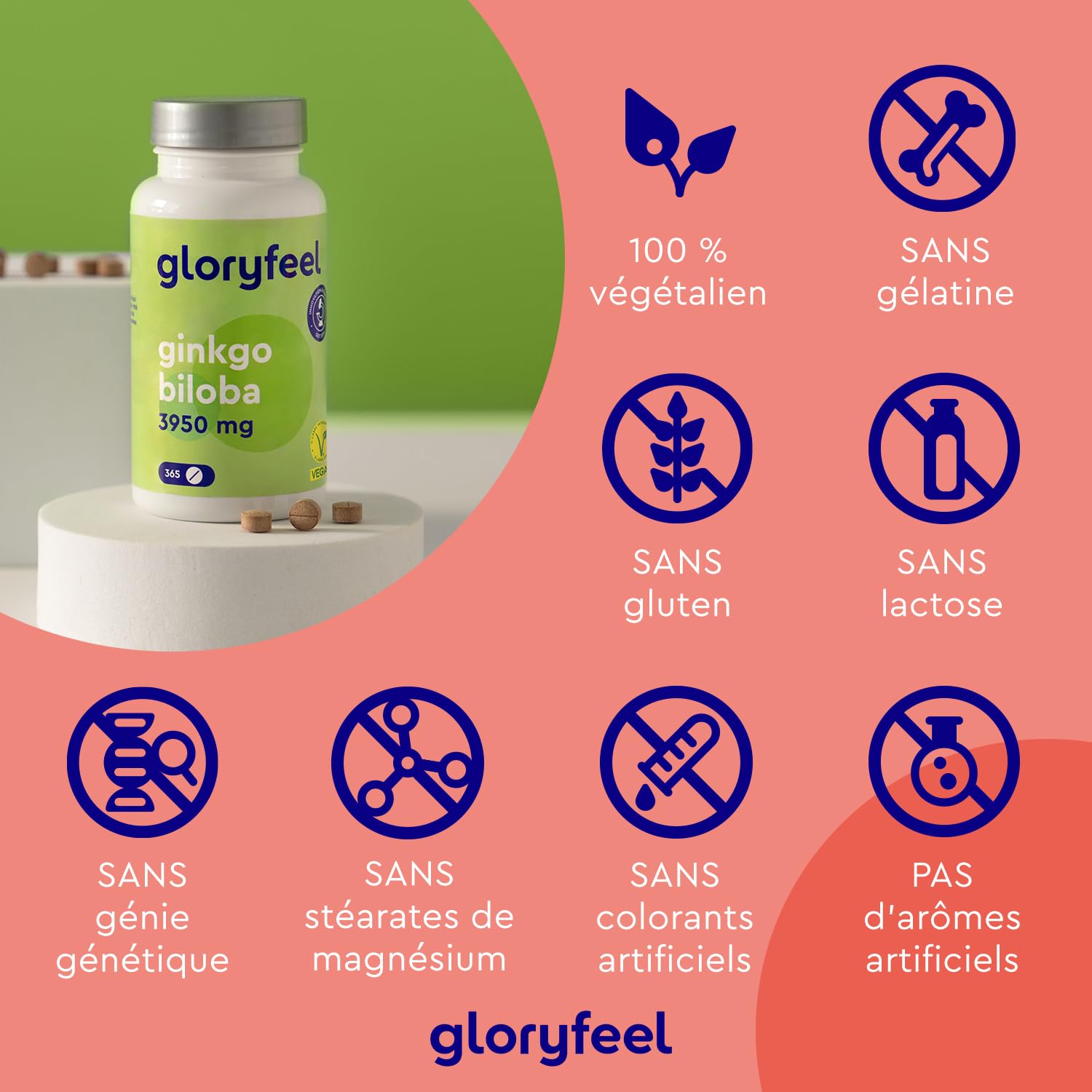 Ginkgo Biloba 3950 mg par Dose Quotidienne, 365 Comprimés, Premium Extrait de 50:1 Hautement Dosé, 19 mg de Flavonoglycosides + 4,7 mg de Lactones Terpéniques, 100% Végétalien et Sans Additifs