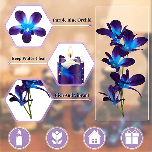 Miniatura 3 de 32 piezas de flores sintéticas azules y moradas, florero de orquídea azul, orquídea sintética, centros de mesa de boda, relleno para velas