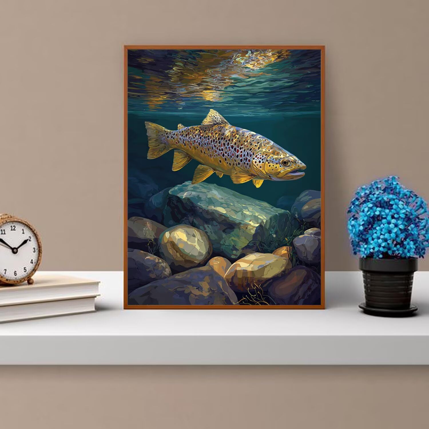 Dipingere con i Numeri Adulti Pesce, Pietra Dipingere con i Numeri Bambini DIY Kit, Set Premium con Pennelli, Decorazione Casa & Creativo Regalo di Compleanno, Attività di Tempo libero 70x95cm z-467
