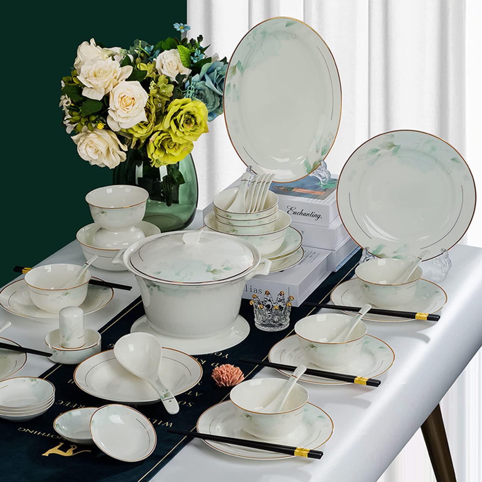 oiakus Bone China Dinner Set, European Style Gold Rim Tableware, 58 Pcs  Ceramics Dinnerware Set, Household Dish Dinner Plate Gift Service for 6-10