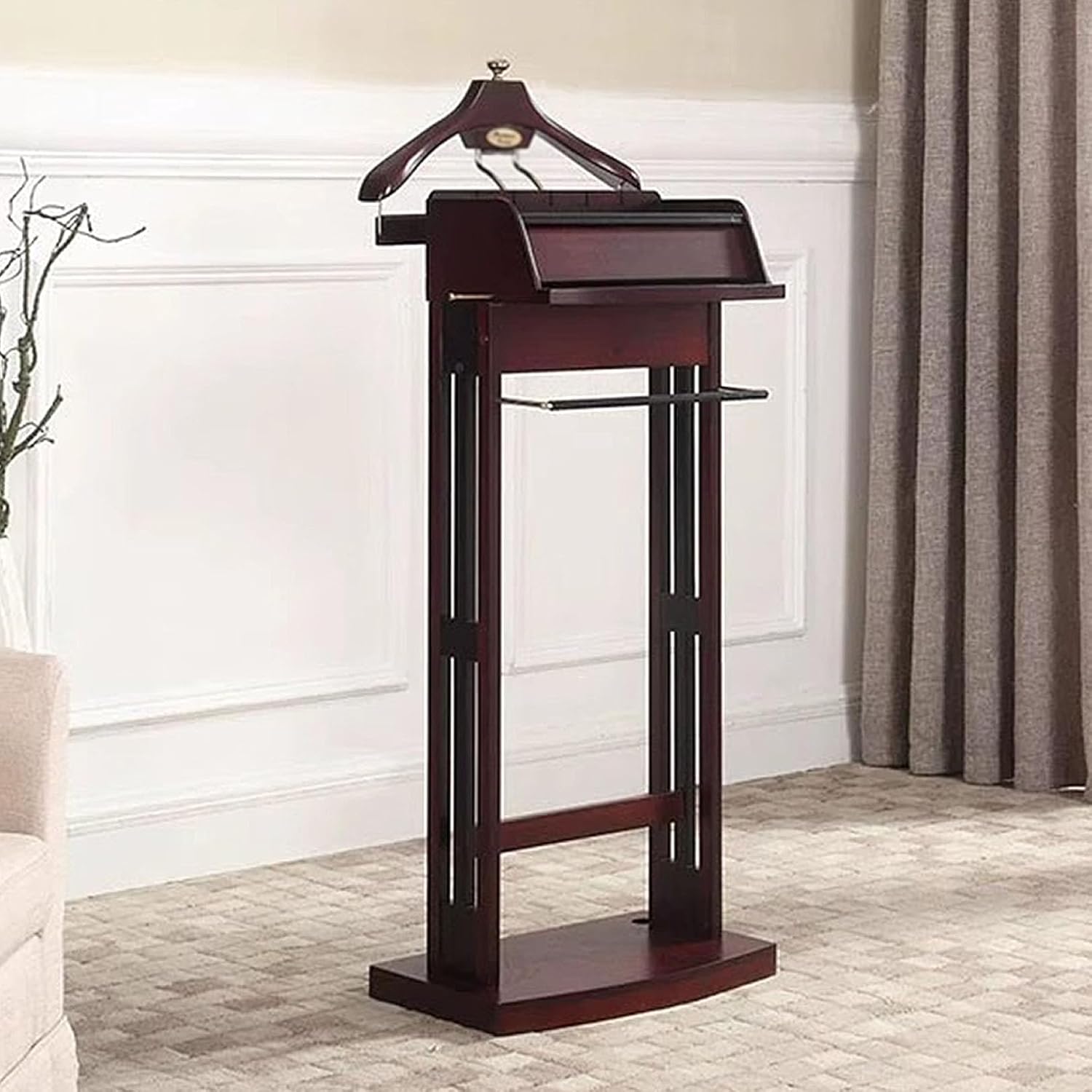 Mens Valet Stand Wooden Clothes Valet Stand with Drawer and Tray Garment Rack for Entryway Bedroom Commercial Durable Storage Organizer