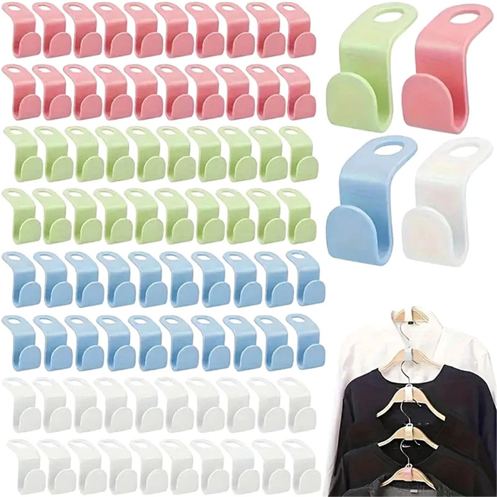 Hangers for Clothes Space Savers 300-Count Hanger Connector Clips - Space-Saving Tools to Organize Closets Efficiently(Blue)