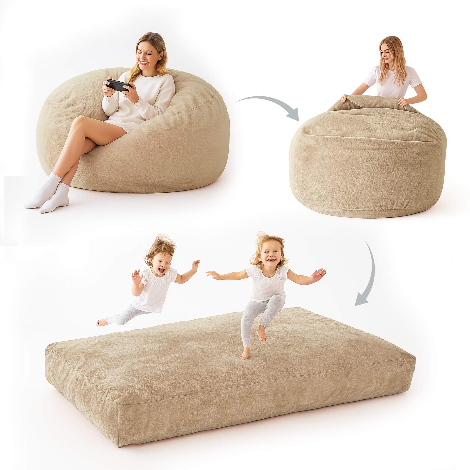 Big Bean Bag Chairs for Adults,Bean Bag with Filler Included,Memory Foam Bean Bag,Giant beanbag,Suitable for Reading Chairs in Living Room, Bedroom and Dormitory. (Apricot, Bean Bag Bed)