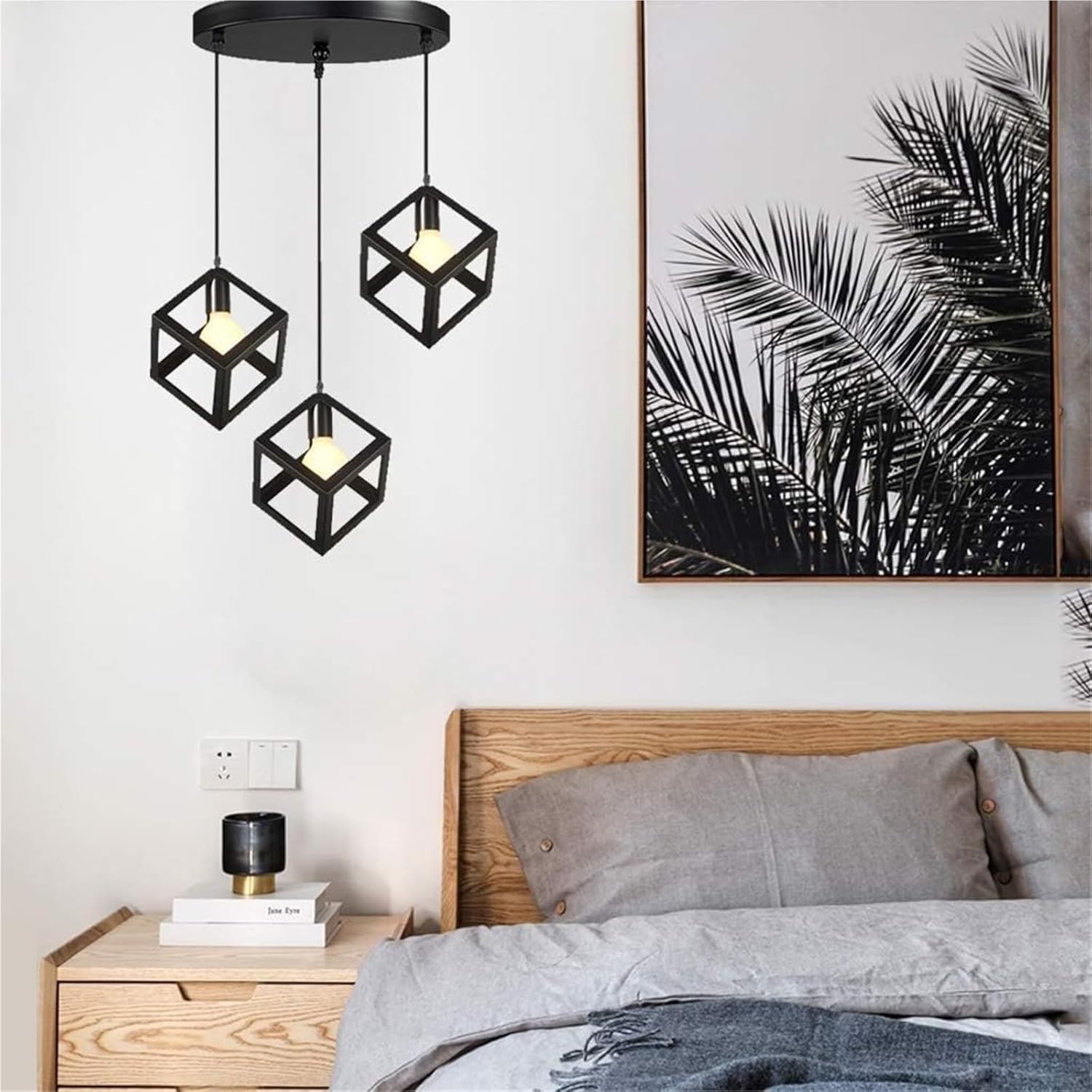 Plafoniera a 3 Teste in Metallo Nero, lampadari con Paralume Industriale, Lampada a Sospensione Moderna, Creativa, Regolabile in Altezza, a Forma di cubo, per Soggiorno, Sala da pr