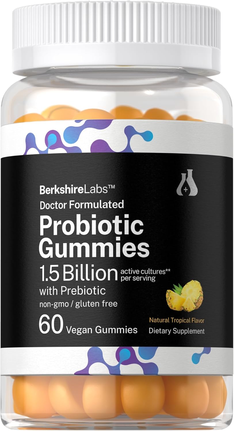Horbäach Probiotic Gummies | 60 Count | 1.5 Billion Effective Cells | Doctor Formulated | Vegan, Non-GMO, and Gluten Free Supplement for Women and Men | Tropical Flavor