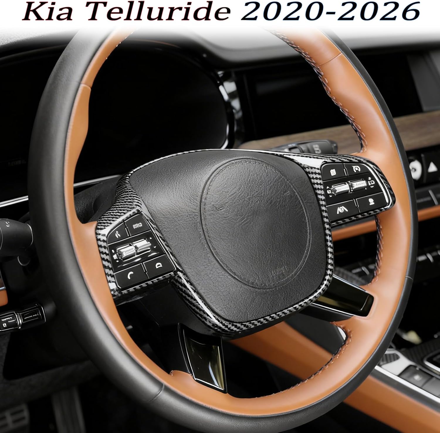 Steering Wheel Button Cover, for Kia Telluride 2020 2021 2022 2023 2024 2025 2026,Steering Wheel Button Panel Protection Frame Molding Trim - Carbon Fiber(Style A)