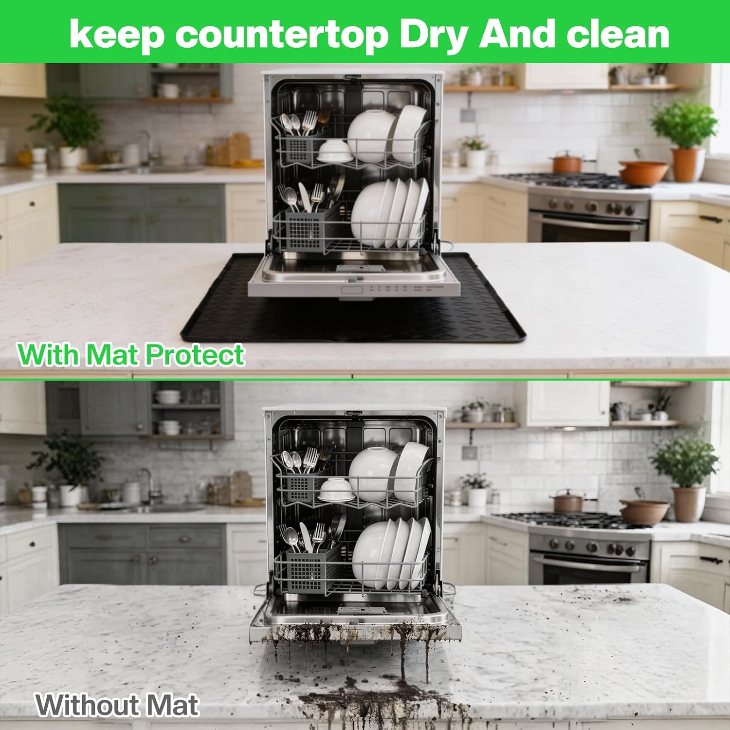 2 Pack Dishwasher Drain Pan Mat - 24''x20'', Dishwasher Drip Tray with Raised Edge, Non-Slip Silicone Dishwashers Drain Pan Floor Mat,Anti-Leakage Dish Washer Tray for Mini Dish Washers
