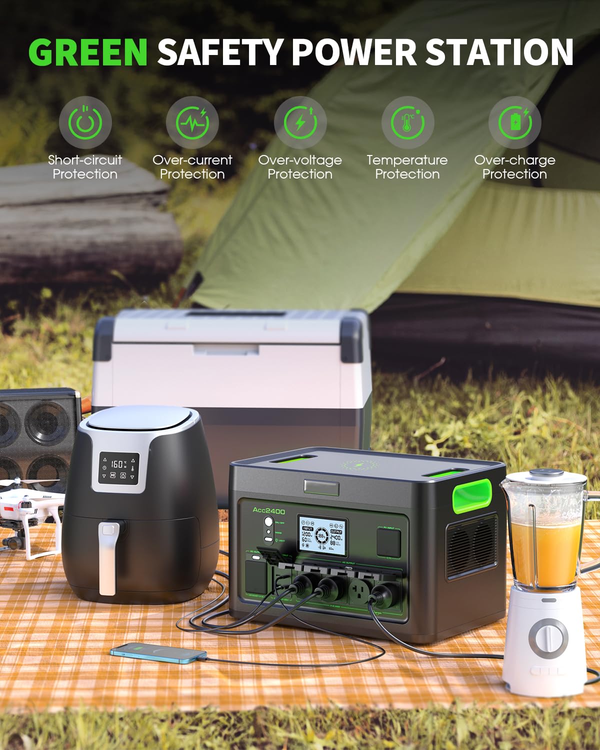 Amazon.com : GRECELL Portable Power Station 2400W Solar Generator
