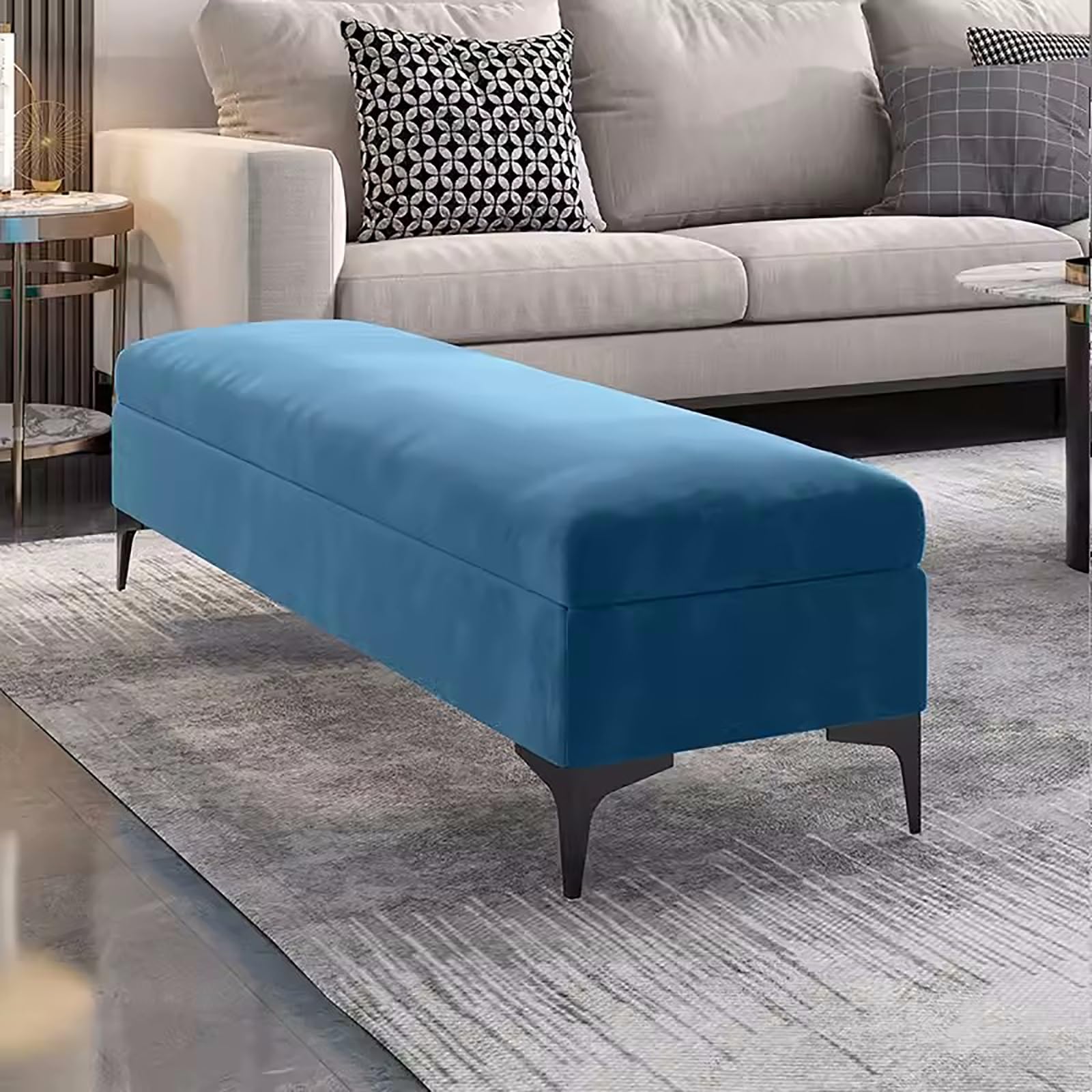 Baul Almacenaje Dormitorio, Baul Pie de Cama, BBaúl Almacenaje Tapizado para Entrada, Cojín de Esponja de Alta Densidad, para Dormitorio, Sala de Estar (Color : Blue, Size : 47.2in/120cm)