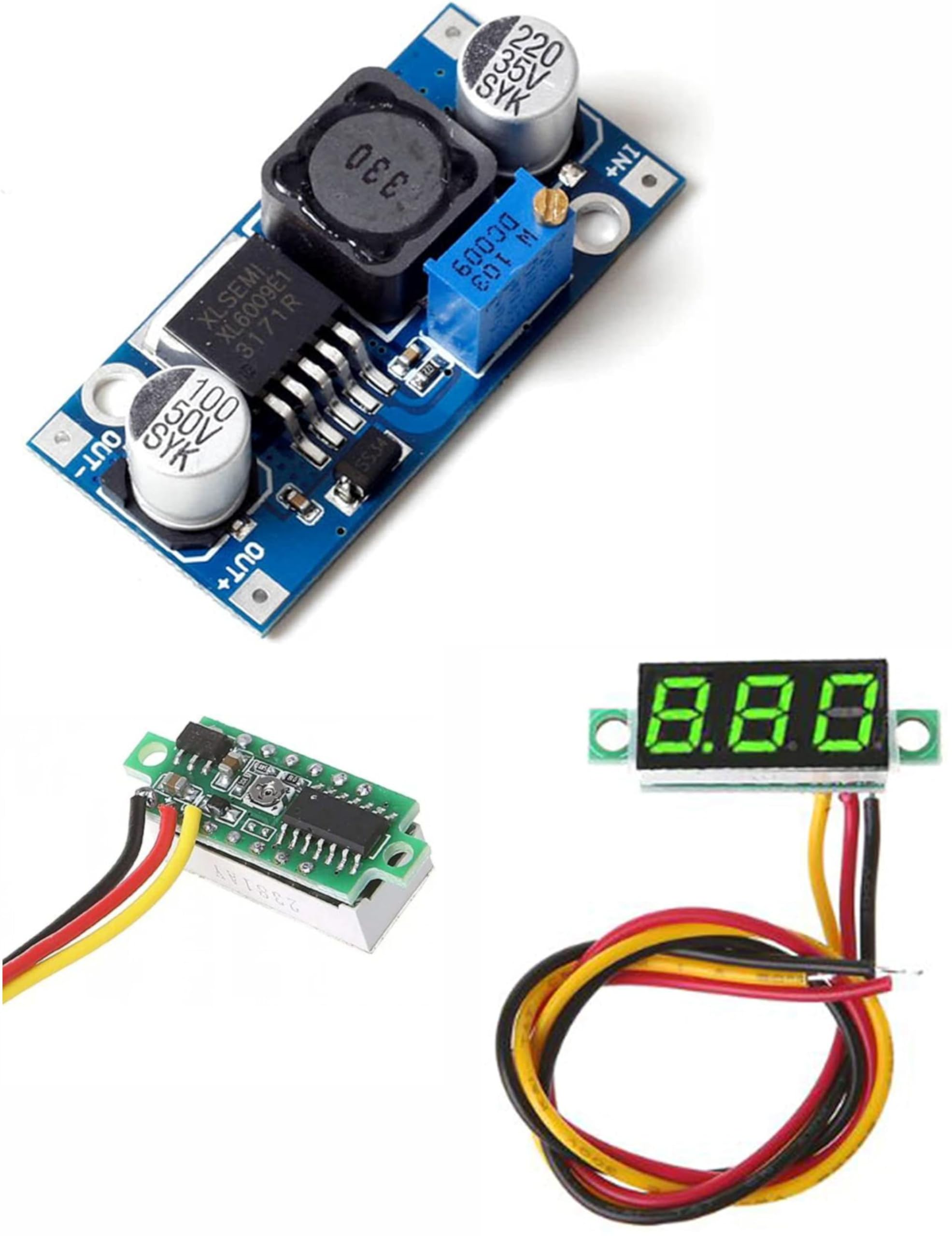 XL6009 DC-DC Step-up Booster Module, with Battery Powered DC Voltmeter Indicator, 3.5-30V, LED Display, Digital Voltage Meter-image-40