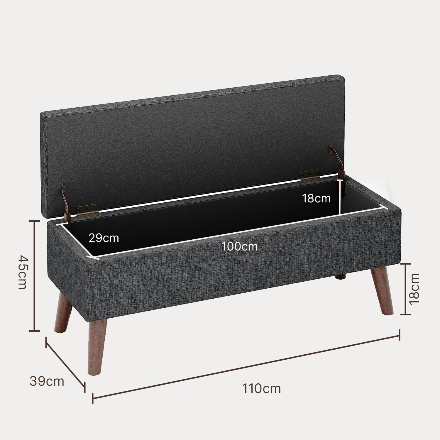 Banquette Coffre, Banc Bout de Lit en Lin, Gris