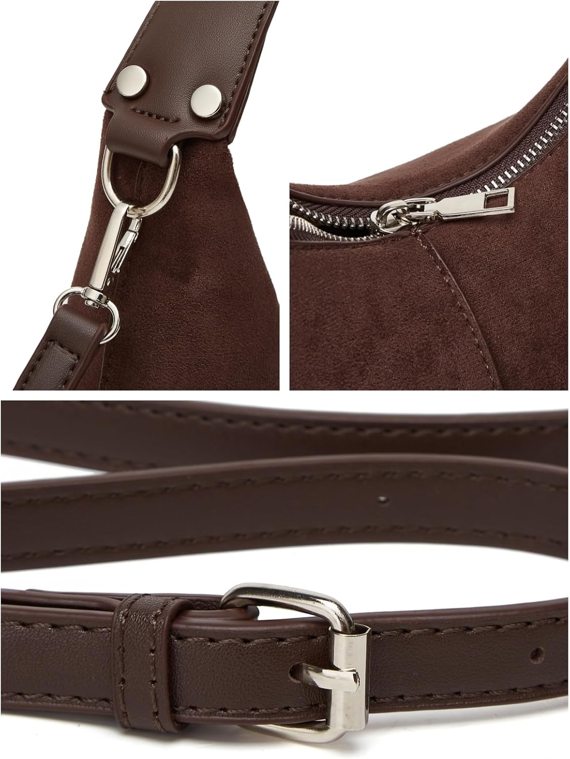 Suede Crescent Bag Women 2025 Retro Suede Slouchy Bag Fall Work Handbag Shoulder Bag Slouchy Tote Underarm Purse - Image 4