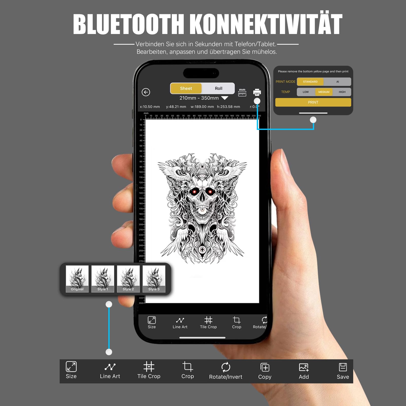 Dragonhawk Tattoo Schablonen Drucker Kabelloser Bluetooth für Smartphone & PC, tragbarer Thermodrucker, kompatibel mit Android, iOS, macOS, Windows – ideal für Anfänger & Profis