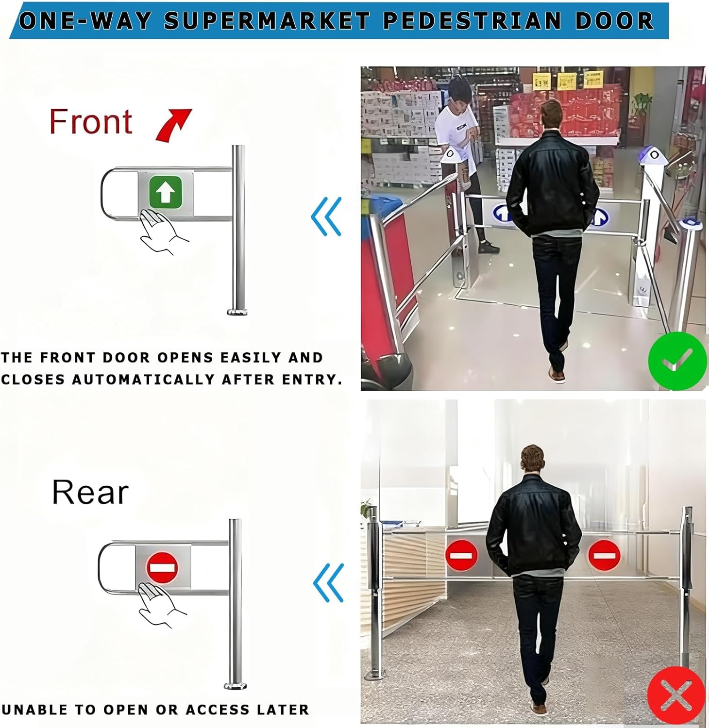 Manual 90° Open Pedestrian GateSelfClosing Entrance Swing Door Unidirectional Safety Gate for Fences Silver 60cm/23.6in Durable Outdoor Access Barrier
