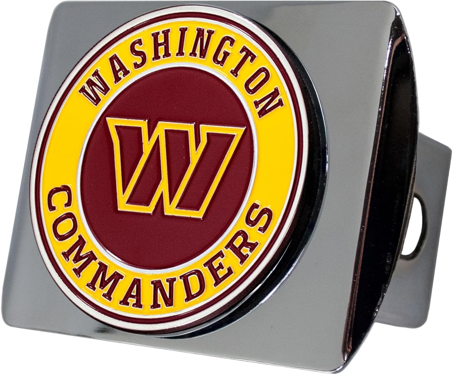 Washington Commanders NFL Chrome Metal Hitch Cover with 3D Colored Team Logo by FANMATS - Unique Roundel Molded Design – Easy Installation on Truck, SUV, Car - Ideal Gift for Die Hard Football Fans