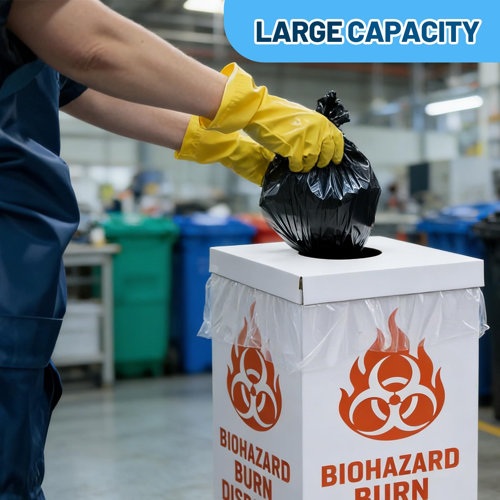 Feifeiya Paquete de 6 contenedores de eliminación de riesgos biológicos de laboratorio que se queman con bolsas de forro y tapas, modelo de suelo, caja de contenedores de residuos de riesgo biológico