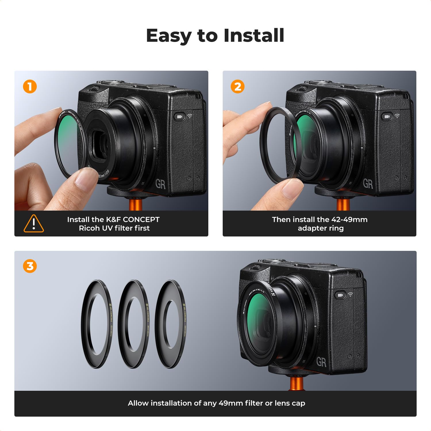 Amazon.com : K&F Concept 42-49mm Filter Adapter Ring for Ricoh GR