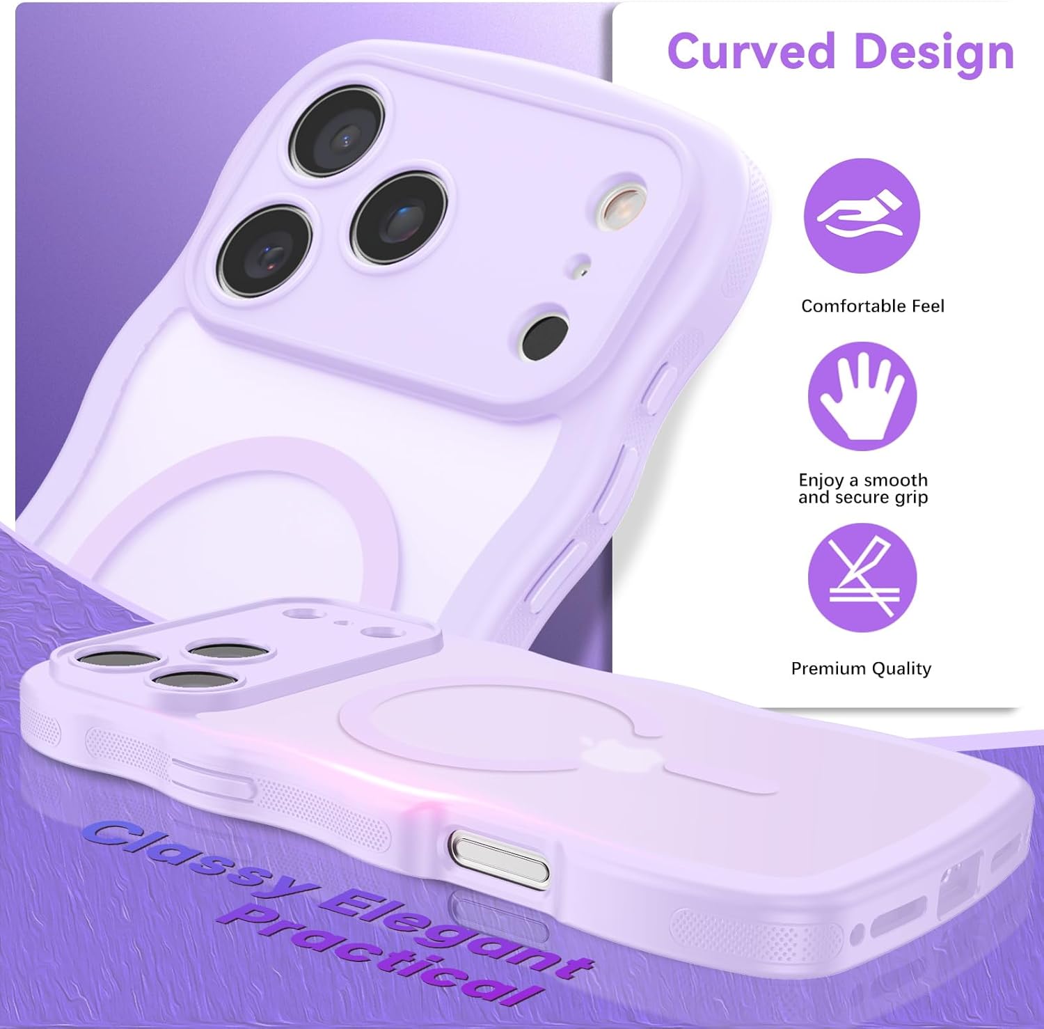 BENTOBEN Magnetic for iPhone 17 Pro Max Case, Cute Wavy [Full Camera Protection][Compatible with MagSafe] Matte Anti-Slip Bumper Women Girls Boys Protective Cover for 17 ProMax 6.9", Lavender Purple - Image 2