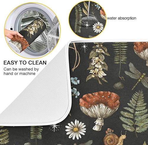 Vista 2 de Tapete de secado de platos con hojas de helecho y bayas para encimera de cocina, tapete de secado de naturaleza botánica vintage, súper absorbente