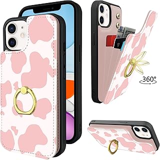 TopPerfekt Compatible with iPhone 11 Wallet Case with Card Holder, 360Â°Rotation Finger Ring Holder Kickstand Protective RFID Blocking PU Leather Pattern Double Buttons Flip Cover 6.1