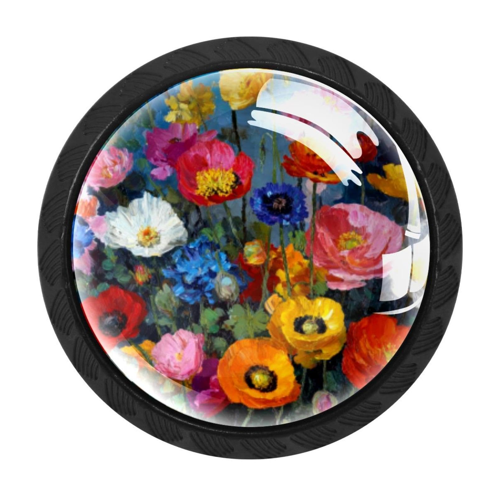 Chenzzzz Multicolored 19 4 Pieces Colorful Flowers (3) Drawer Knobs, 35Mm Black Cabinet Knobs, Drawer Pulls And Knobs, Dresser Drawer Knobs, Cabinet Hardware Kitchen Cabinet Knobs