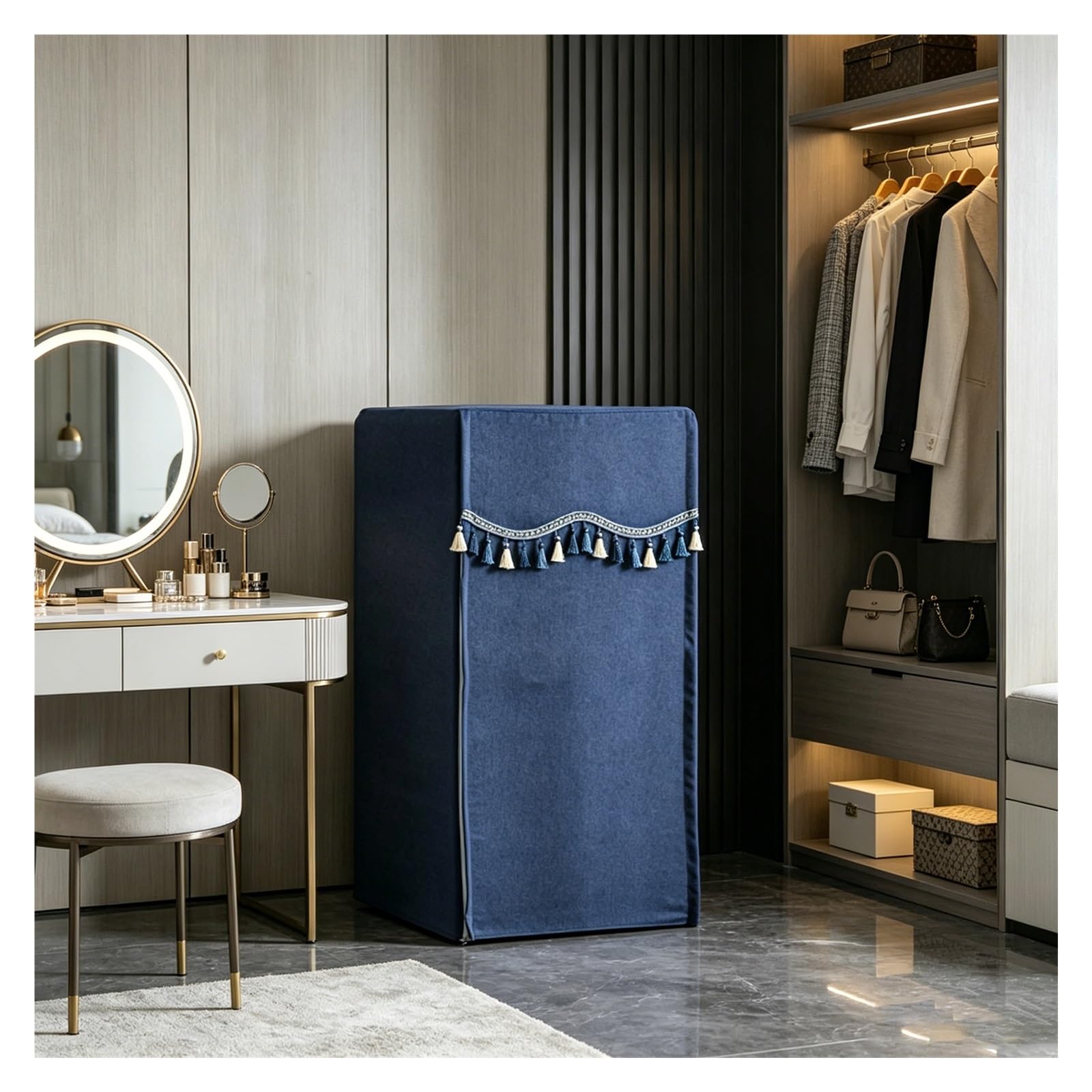 CHZDPP Custom Safe Lock Box Protective with Tassel, UV Resistant Safe Box Dust Covers for Refrigerator/Appliances, 3 Color Chenille Fabric Vault Cover(Blue,70x50x120 cm/28"x20"x47")
