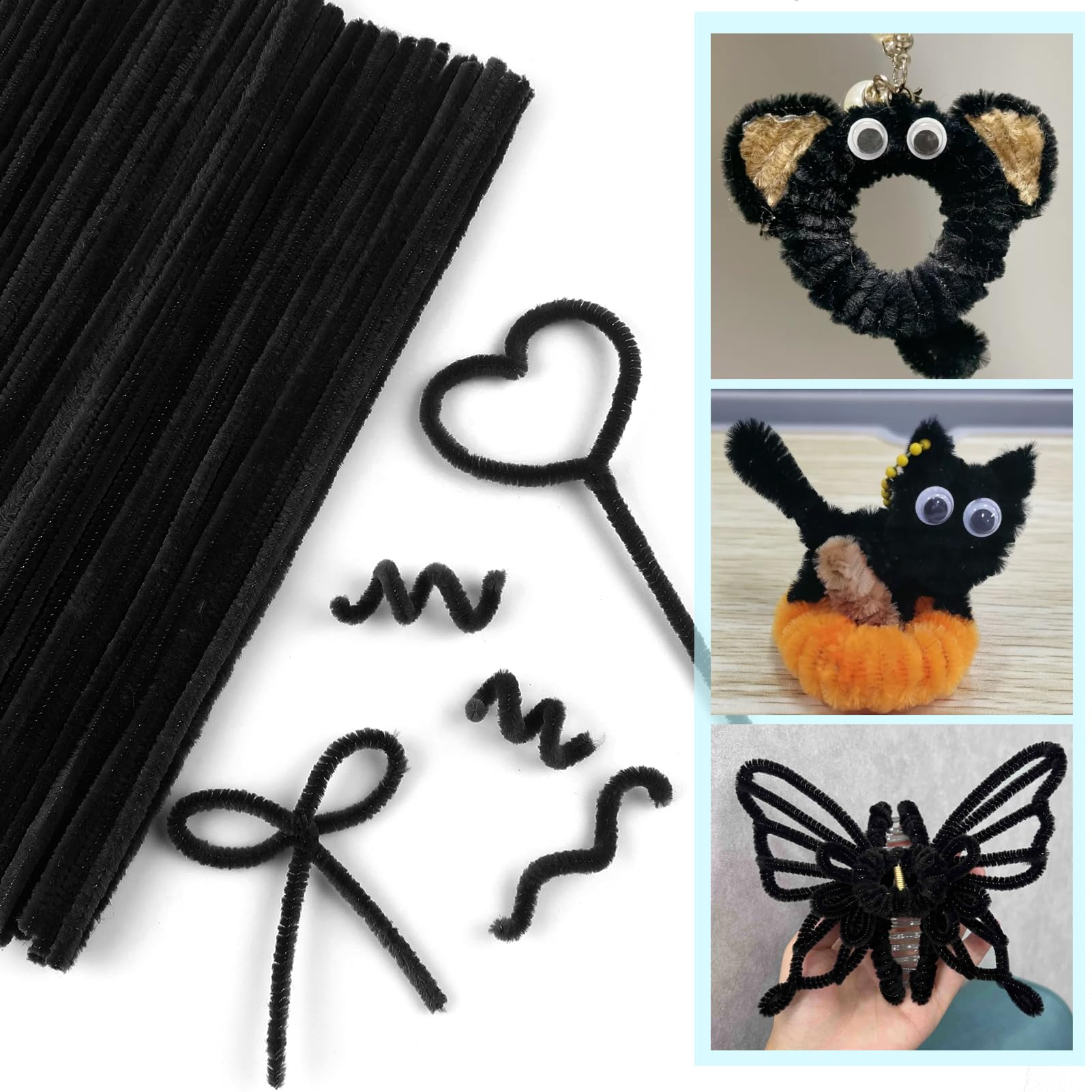 Scovolini Steli Ciniglia 100 Pezzi - Neri, 6mm X 30cm, Per Lavoretti, Pulizia E Decorazioni Fai Da Te - Foto 8