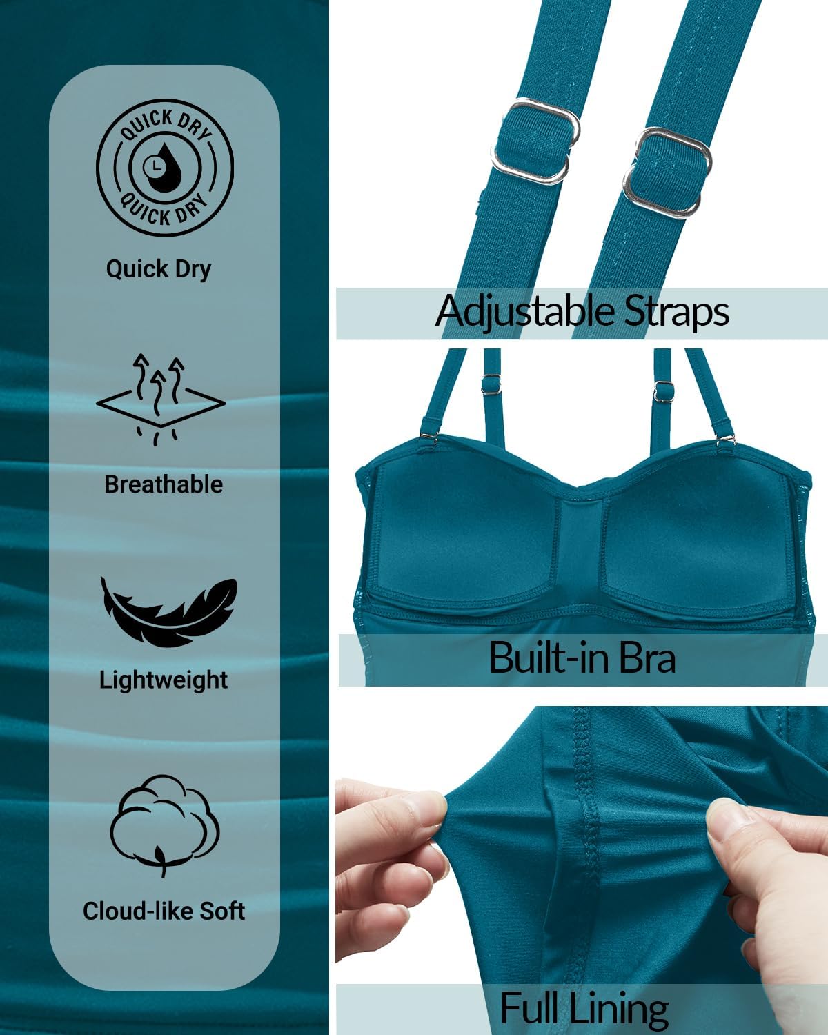 Holipick Tankini Top for Women Twist Front Bandeau Swimsuit Tummy Control Bathing Suit Tops Only No Bottom - Image 4