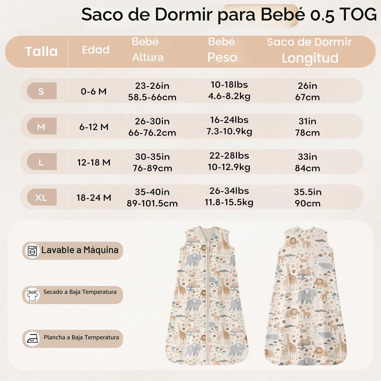 Unnivoll Saco de Dormir Bebe Verano 0.5 TOG, 67cm/0-6 Meses, Transpirable 100% Algodón, para Unisex Niñas Niños