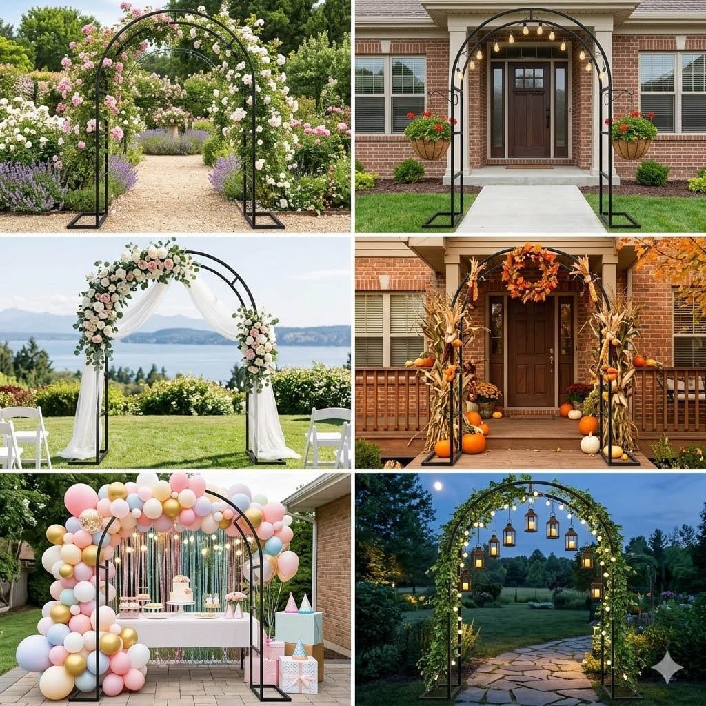 Metal Pergola Arbor, Garden Arch Trellis for Climbing Plants Outdoor, Thickened Rose Arch Frame for Christmas Birthday Party Wedding Decoration 3.9x7.2ft 6.5x7.5ft 11.4x7.2ft(Green,W4.5XH7.5ft)