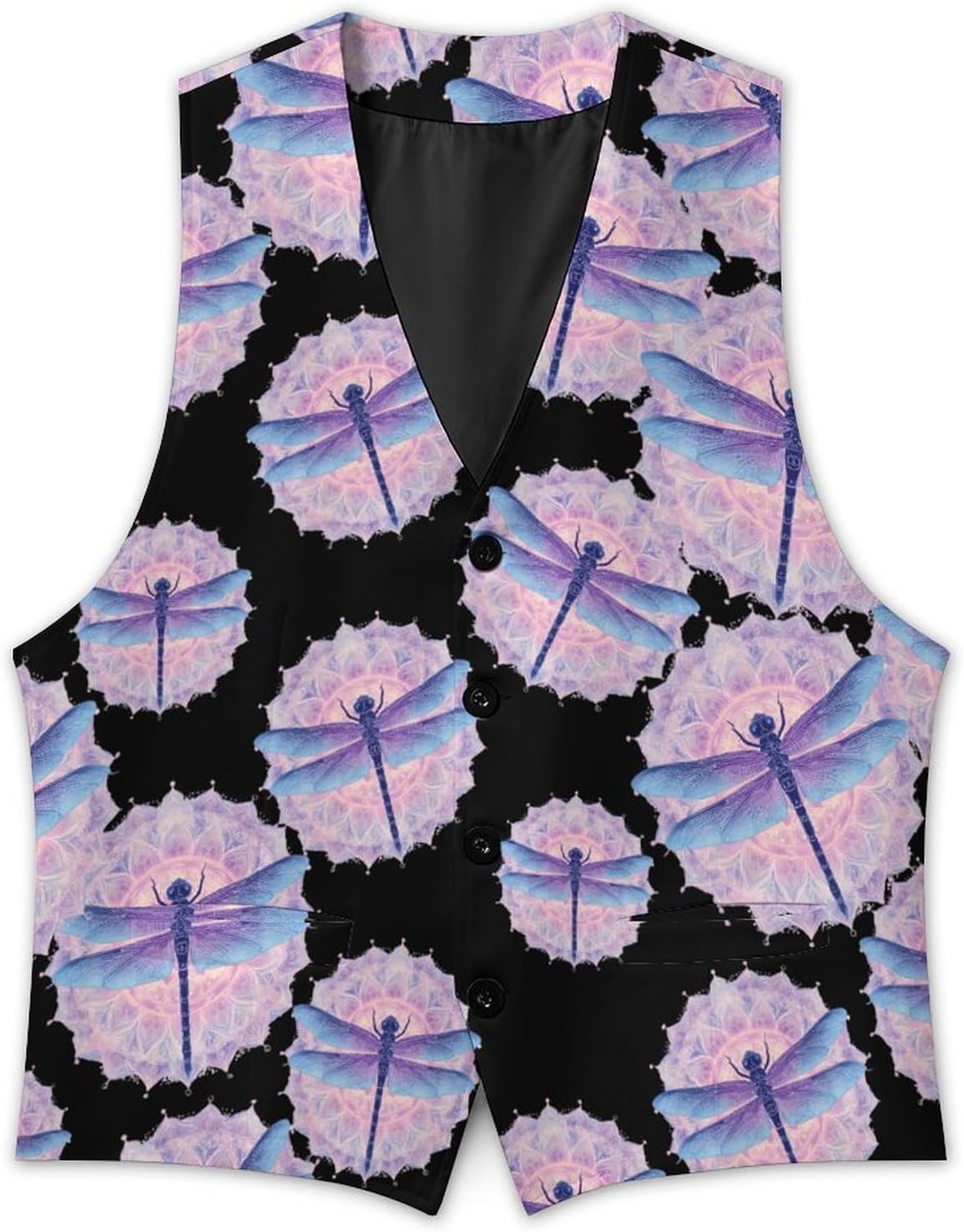 Dragonflies Mandala Suit Vest for Men Slim Fit Business Dress Waistcoat for Suits Tuxedo