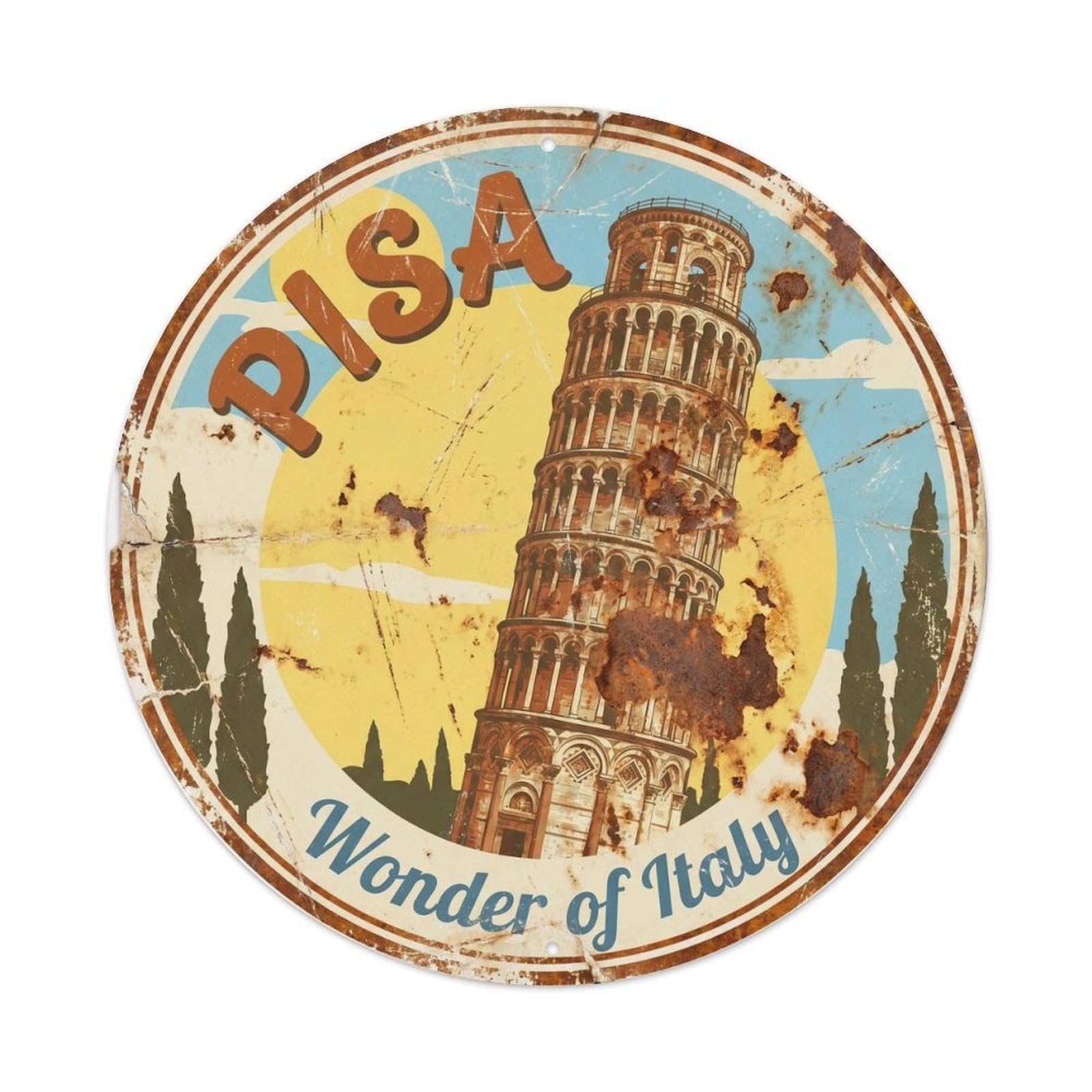 Fqnyr Style Vintage Travel Pisa Tower Iconic Metal Tin Sign