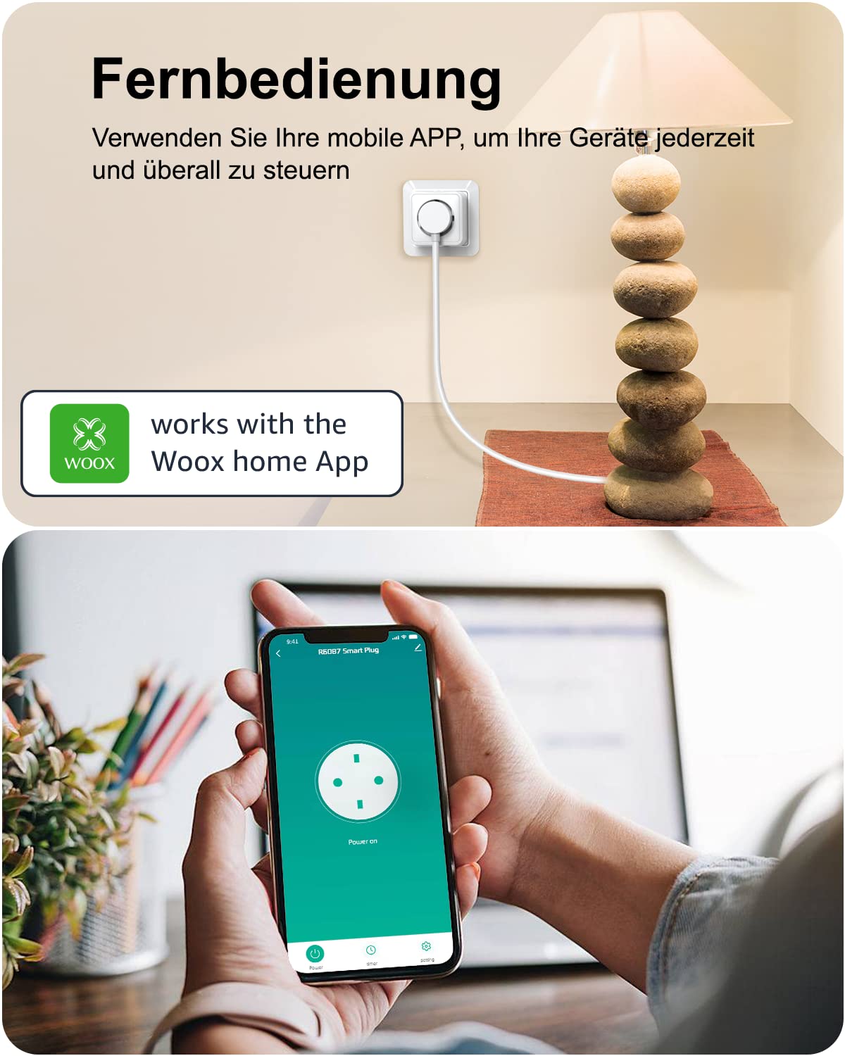 Woox Smart Socket R6087 controlled remotely via the Woox Home app