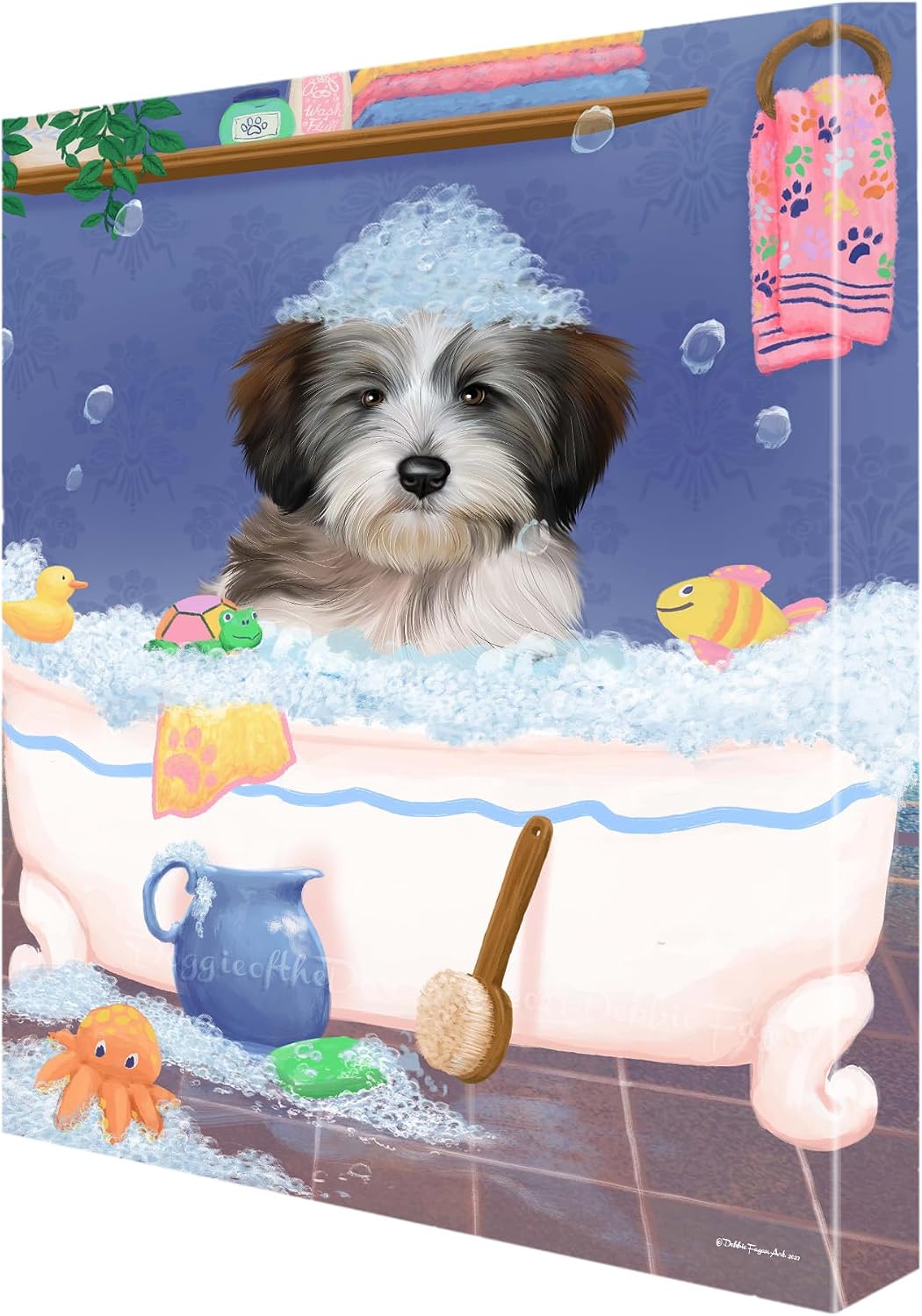 Rub a Dub with Tibetan Terrier Dogs Canvas Wall Art - Premium Quality Ready to Hang Room Decor - 1.5" Thick Canvas Wrap 8" x 10"