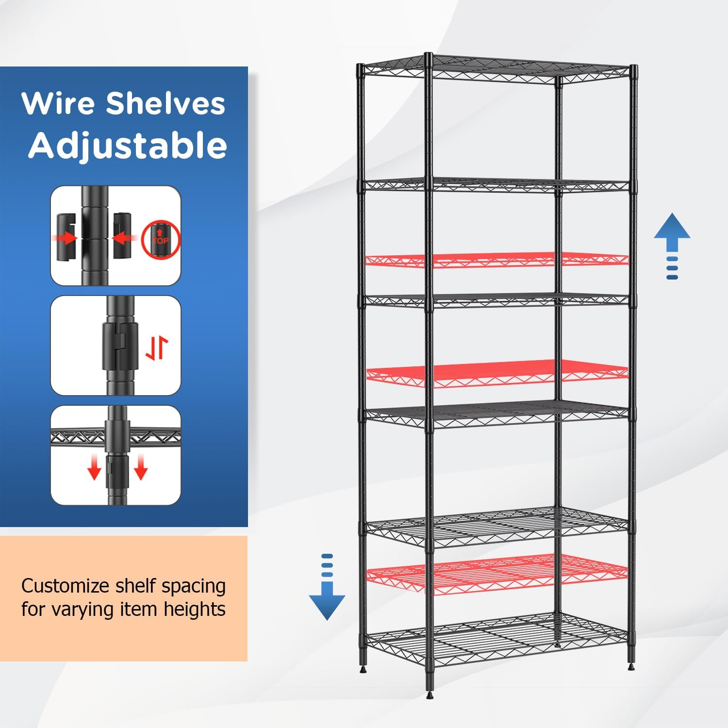 FDW 6-Shelf Adjustable,Storage Shelves Wire Shelving Shelving Unit Metal Shelves Storage Shelf,13" D x 23" W x 59" H,Black - Image 6