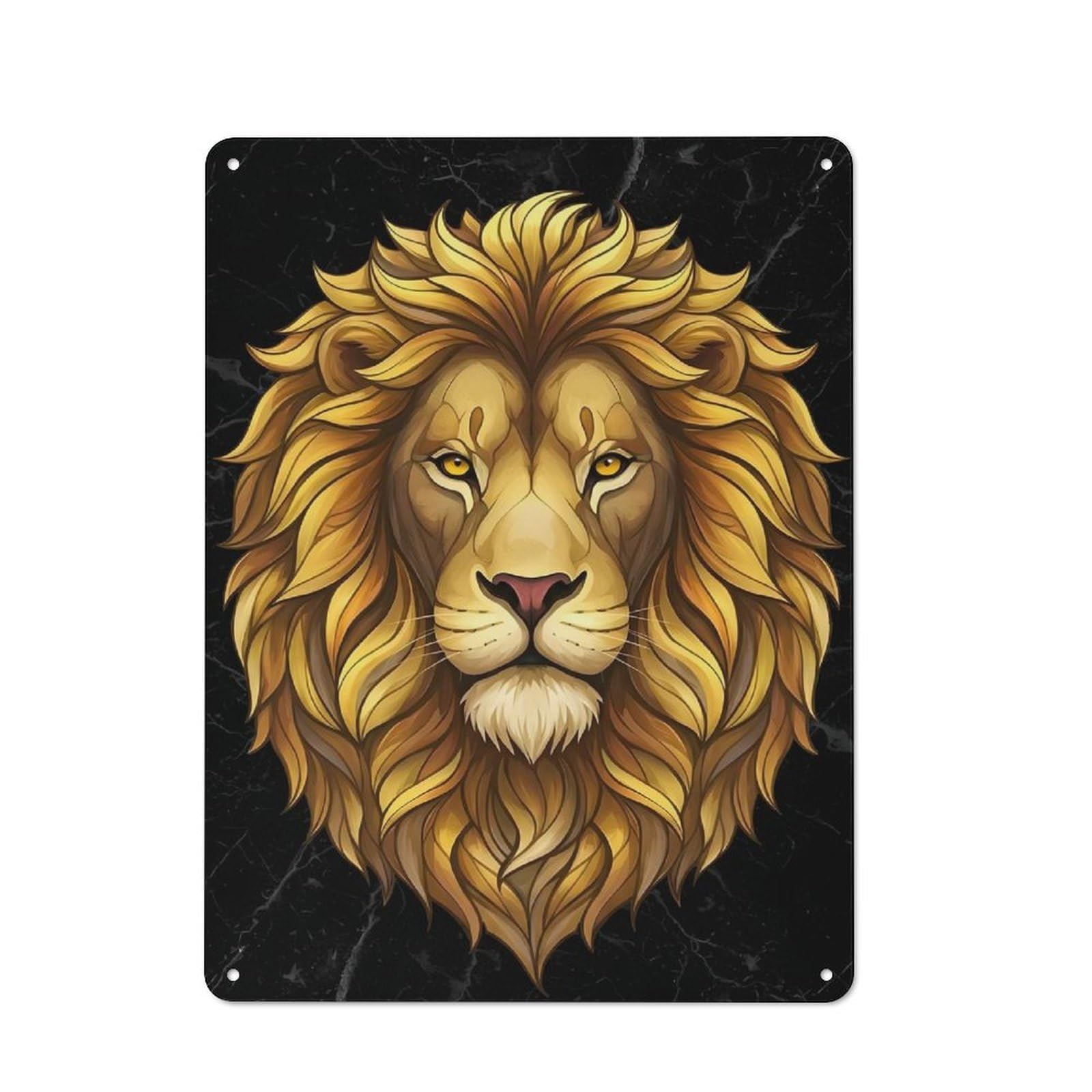 Junmoney Golden Lion Head On Marble Background Metal Sign 40X30cm With For Home Bar Wall, Vintage Decor, Wall Decoration For Home Bars And Entertaining Spaces