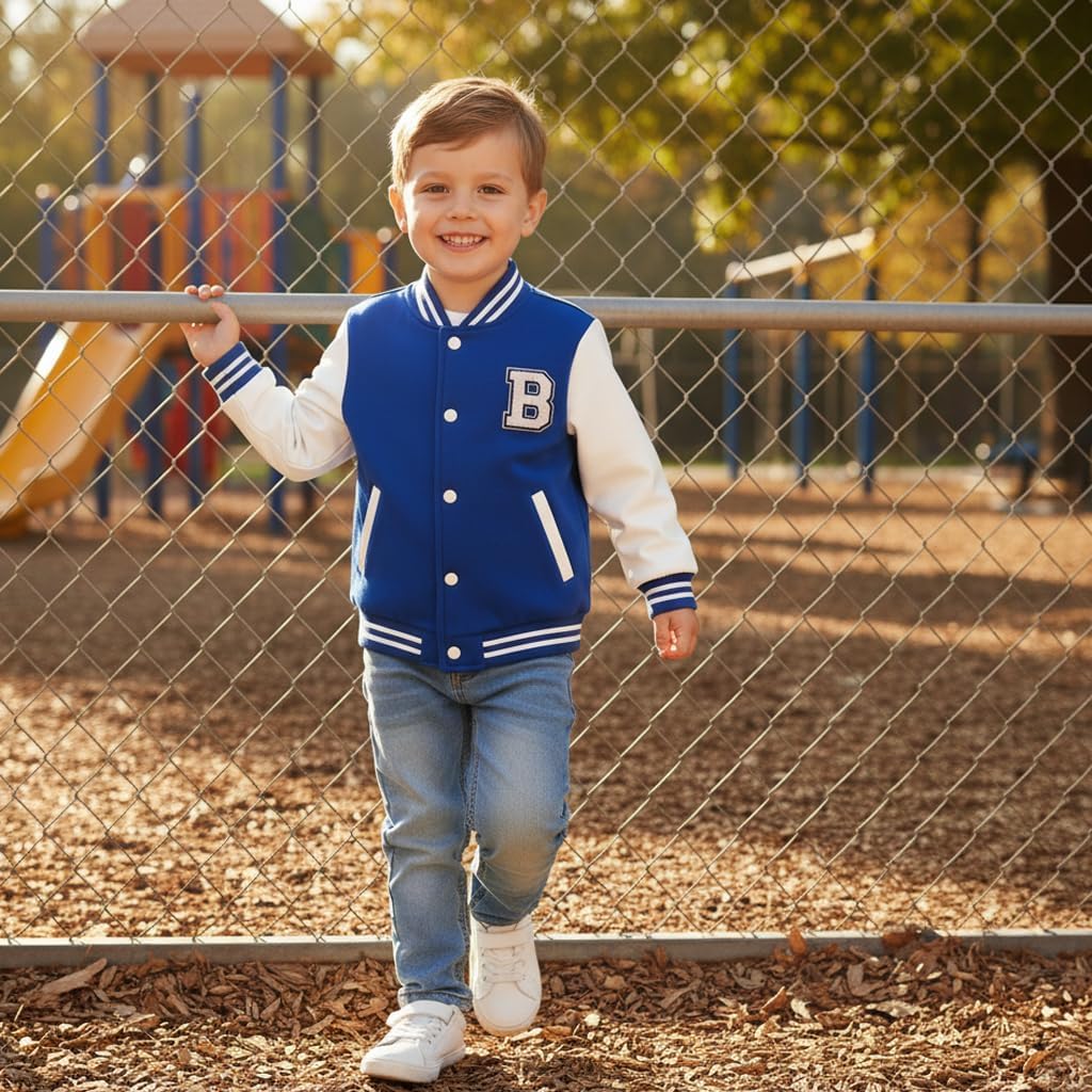 Volunboy Kids Baseball Jacket Varsity Letterman Coat Fall Winter Fleece Bomber Vintage Outerwear