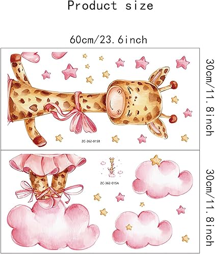 Miniatura 6 de Calcomanías de pared con diseño de jirafa rosa para bebé, diseño de amor de nube, dibujos animados, animales, vinilo extraíble, despegar y pegar