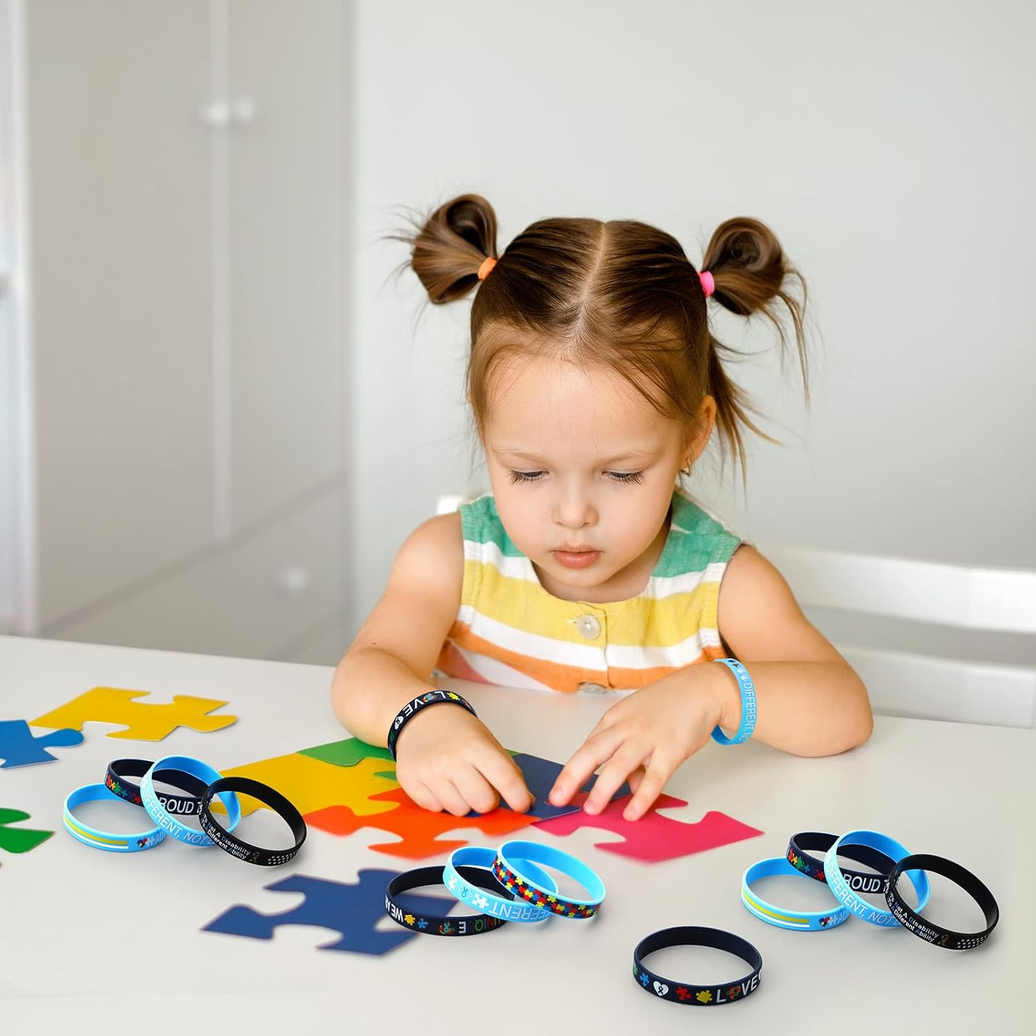 Syhood 200 Pcs Autism Awareness Bracelet Inspirational Autism Silicone Bracelets Colorful Puzzle Pieces Silicone Wristbands for Adult Gifts - Image 7