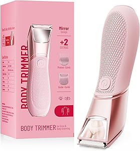 Rechargeable Bikini Trimmer for Women:Body Groomer with 𝐌𝐢𝐫𝐫𝐨𝐫 & 𝐋𝐄𝐃 𝐋𝐢𝐠𝐡𝐭 for Shower Travel - 𝐈𝐏𝐗𝟕 𝐖𝐚𝐭𝐞𝐫𝐩𝐫𝐨𝐨𝐟 Pubic Hair Razor, Ceramic Blades, Electric Shaver - Coral