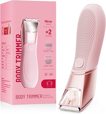 Rechargeable Bikini Trimmer for Women: Electric Shaver with 90-Min Run | Body Groomer - LED Mirror & Travel Lock - Pubic Hair Razor with Cer